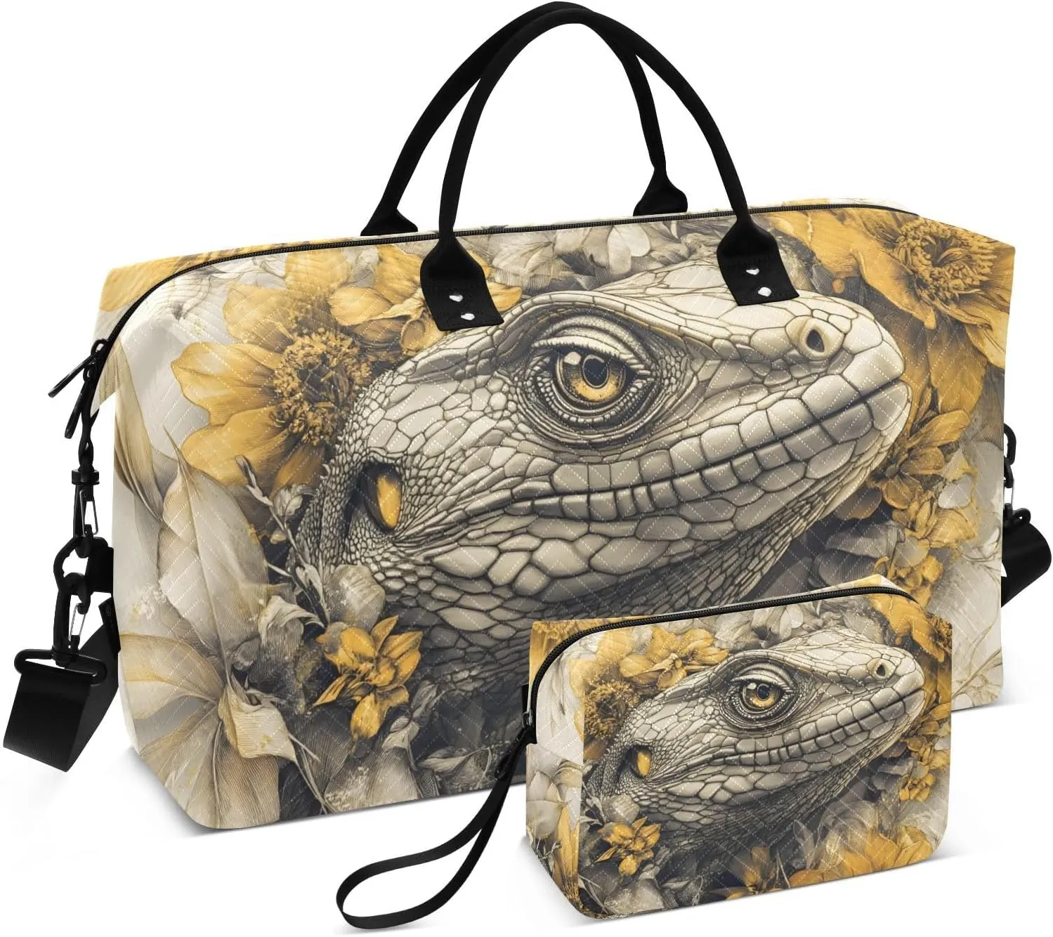 Duffel Bag for Traveling, Lizard Florals Gym Bags with Multiple Interior Pockets for Women Men Toiletry Purse Included 20.5”x 1.9” x 13.8”