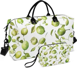 Duffel Bag Green Lime Fruit White Carry on Bag Gym Sports Carry with Toiletry Bag for Workout Waterproof