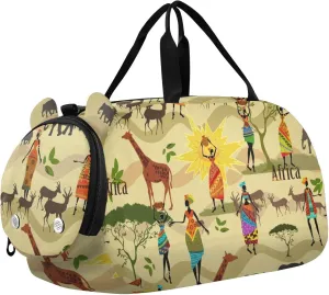 Duffel Bags for Boys Girls Ethnic African Animals Women Dance Bag Small Gym Bags for Kids Teens