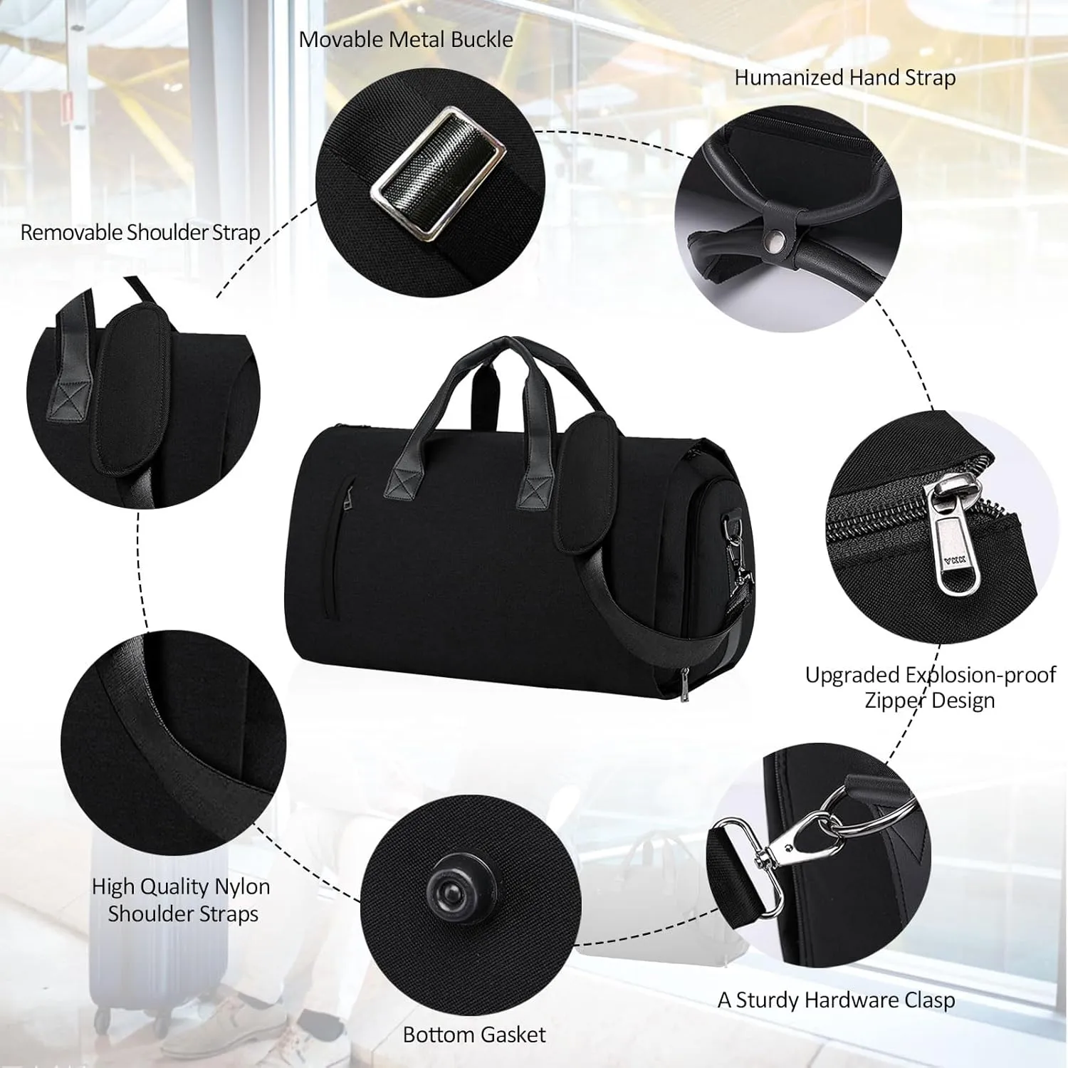 Duffle Bag Carry On Garment Bag for Travel Bags Men Women Business Weekend,Convertible Garment Bag Duffel Bag Large Foldable Luggage Bag with Shoulder Strap,Hanging Suitcase Dress Suit Black