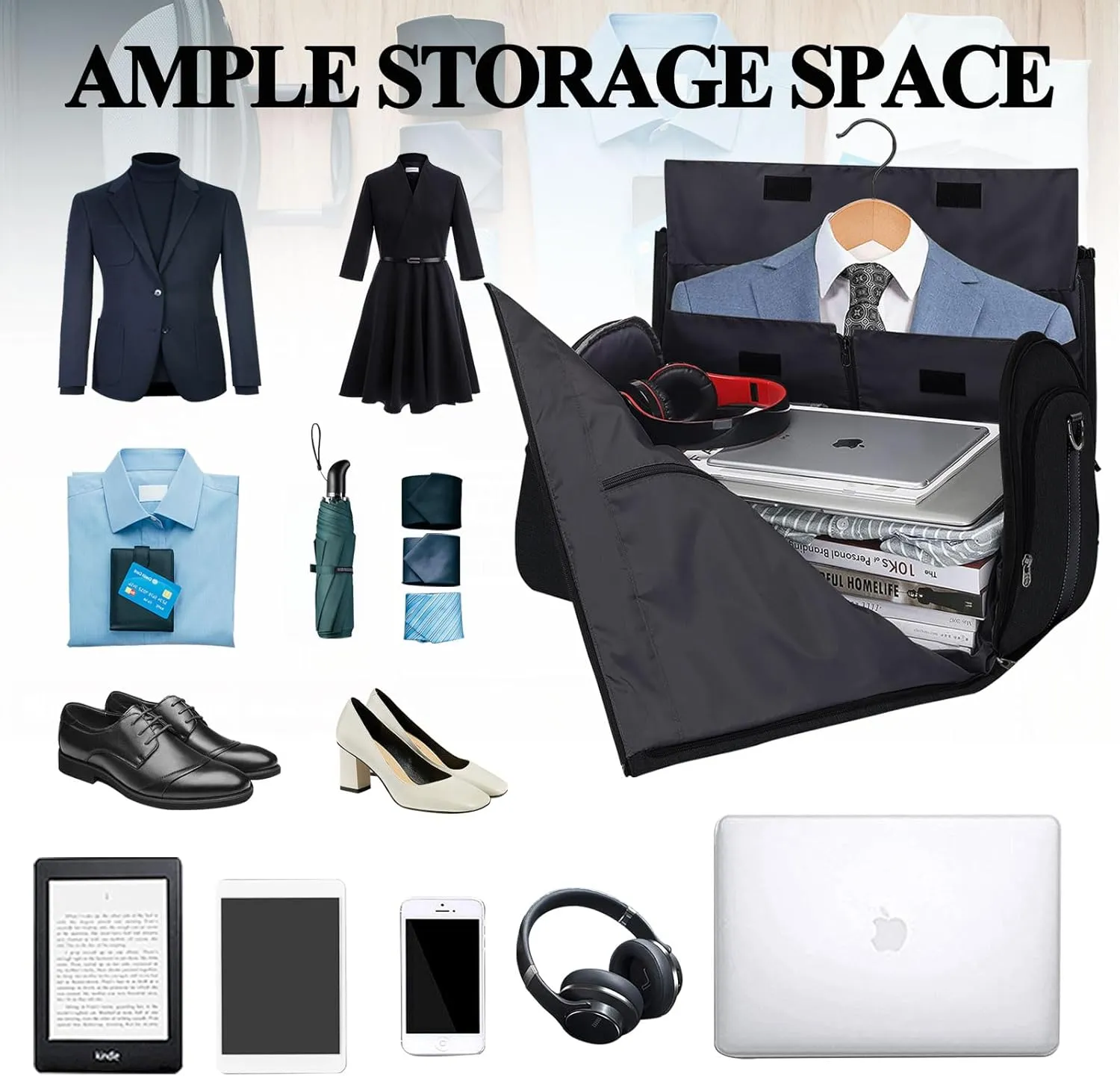 Duffle Bag Carry On Garment Bag for Travel Bags Men Women Business Weekend,Convertible Garment Bag Duffel Bag Large Foldable Luggage Bag with Shoulder Strap,Hanging Suitcase Dress Suit Black
