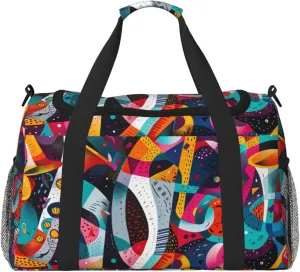 Duffle Bag for Travel, Abstract Jazz Instrumental Weekender Overnight Duffel Bag, Carry On Bag Gym Bag for Women Men, Personal Item Travel Bag