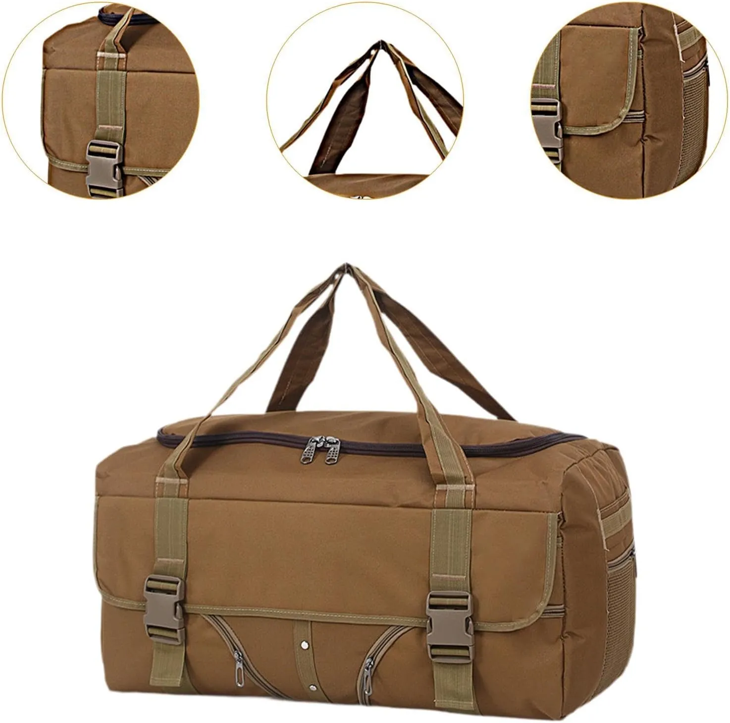 Duffle Bag for Travel and Gym Use with Multiple Compartments, Khaki