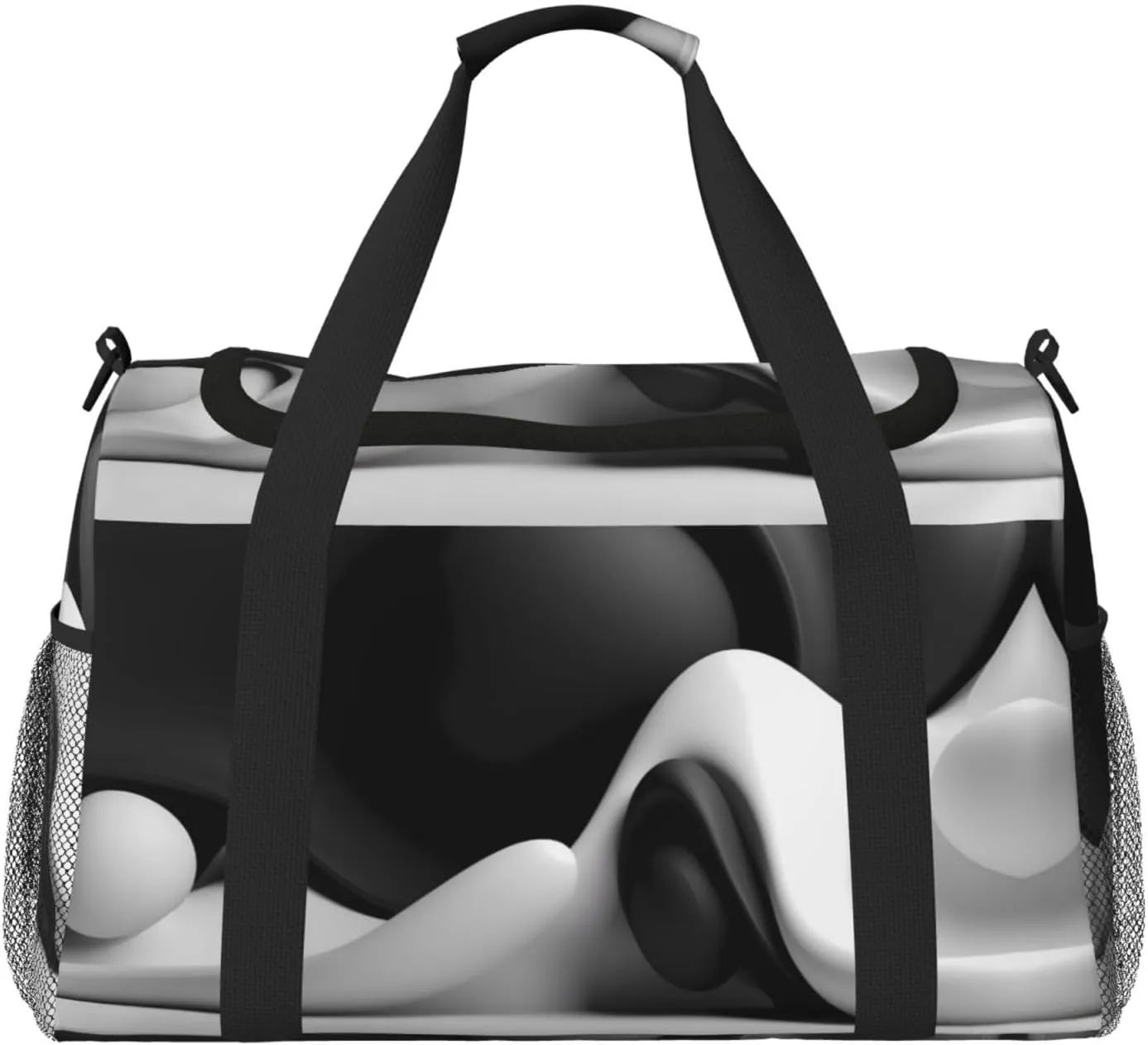 Duffle Bag for Travel, Black White Fluid Sculpture Weekender Overnight Duffel Bag, Carry On Bag Gym Bag for Women Men, Personal Item Travel Bag