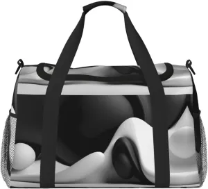 Duffle Bag for Travel, Black White Fluid Sculpture Weekender Overnight Duffel Bag, Carry On Bag Gym Bag for Women Men, Personal Item Travel Bag
