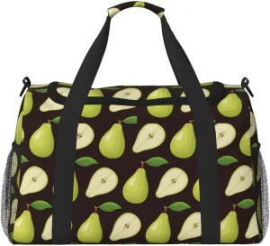 Duffle Bag for Travel, Cute Lime Green Pear Black Weekender Overnight Duffel Bag, Carry On Bag Gym Bag for Women Men, Personal Item Travel Bag