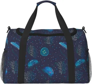 Duffle Bag for Travel, Deep Blue Coral Jellyfish Weekender Overnight Duffel Bag, Carry On Bag Gym Bag for Women Men, Personal Item Travel Bag