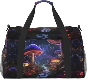 Duffle Bag for Travel, Jungle Path Glowing Mushrooms Weekender Overnight Duffel Bag, Carry On Bag Gym Bag for Women Men, Personal Item Travel Bag