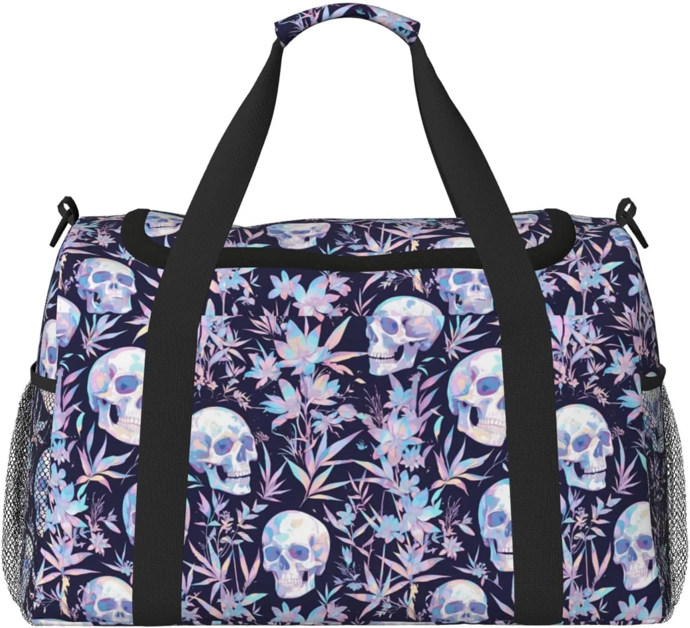 Duffle Bag for Travel, Skull flower crystal Weekender Overnight Duffel Bag, Carry On Bag Gym Bag for Women Men, Personal Item Travel Bag