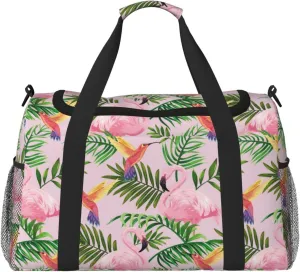 Duffle Bag for Travel, Tropical Flamingo Hummingbird Weekender Overnight Duffel Bag, Carry On Bag Gym Bag for Women Men, Personal Item Travel Bag