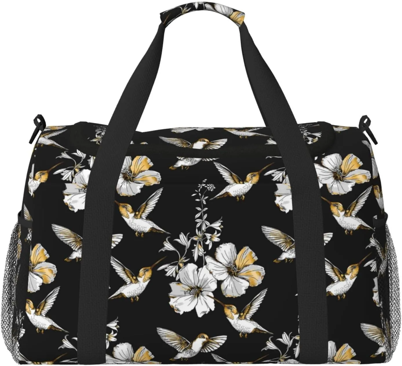 Duffle Bag for Travel, White Flowers Hummingbirds Weekender Overnight Duffel Bag, Carry On Bag Gym Bag for Women Men, Personal Item Travel Bag