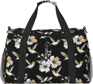 Duffle Bag for Travel, White Flowers Hummingbirds Weekender Overnight Duffel Bag, Carry On Bag Gym Bag for Women Men, Personal Item Travel Bag