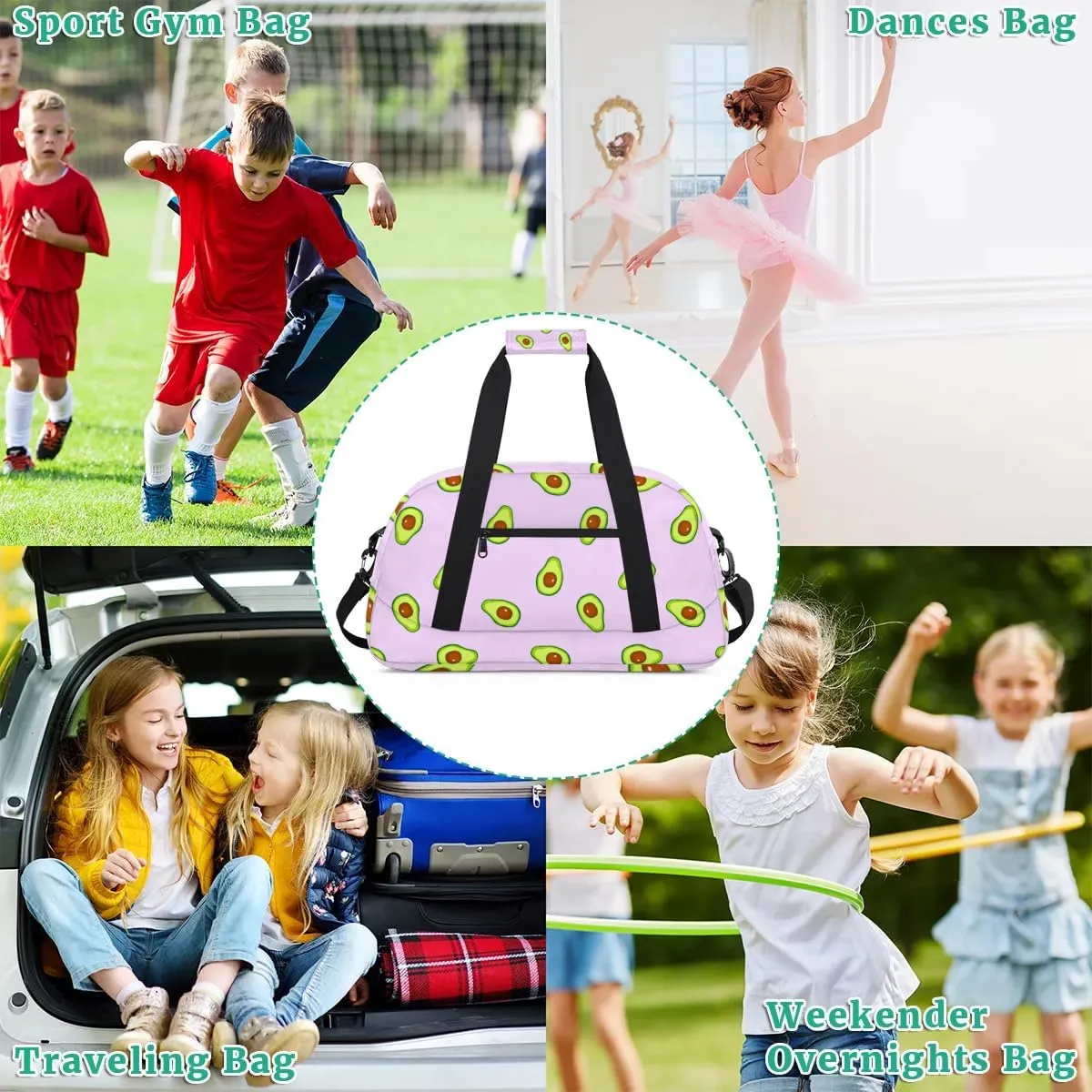 Duffle Bag Fruit Avocado Delicious Gym Bag Travel Bag Luggage Bag Waterproof Lightweight Sports for Dance Gymnastics Cheers Soccer Wrestling Hospital, for Weekender Overnight