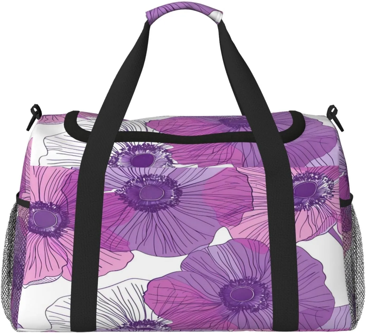 Duffle Bag Purple Anemone Flowers Floral Travel Duffel Bags for Men Women with Adjustable Strap Carry on Gym Bag Overnight Weekender Bag