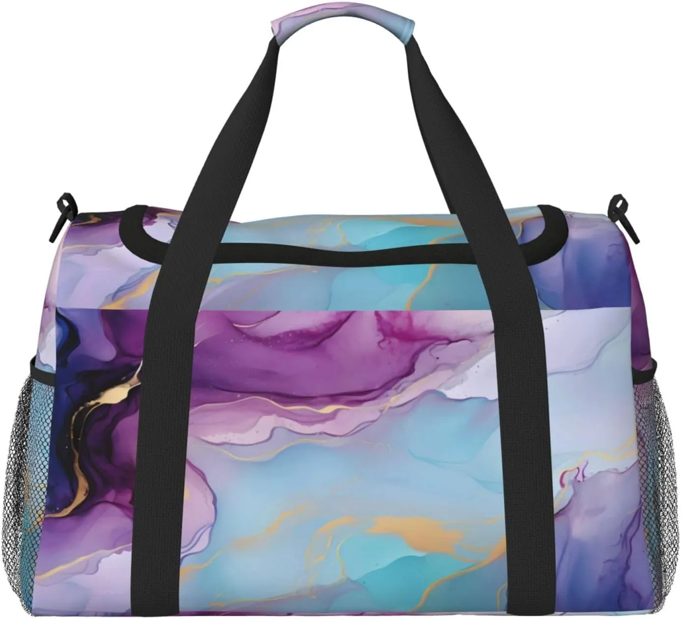 Duffle Bag Violet Cyan Blue Liquid Marble Travel Duffel Bags for Men Women with Adjustable Strap Carry on Gym Bag Overnight Weekender Bag
