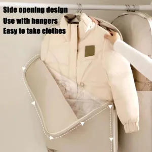 Dust Cover Clothes Bags for Down Coat，Space Saver Closet Organizers，Space Saving Hanging Garment Bag with Self Compression Zipper(Beige,XX-Large)