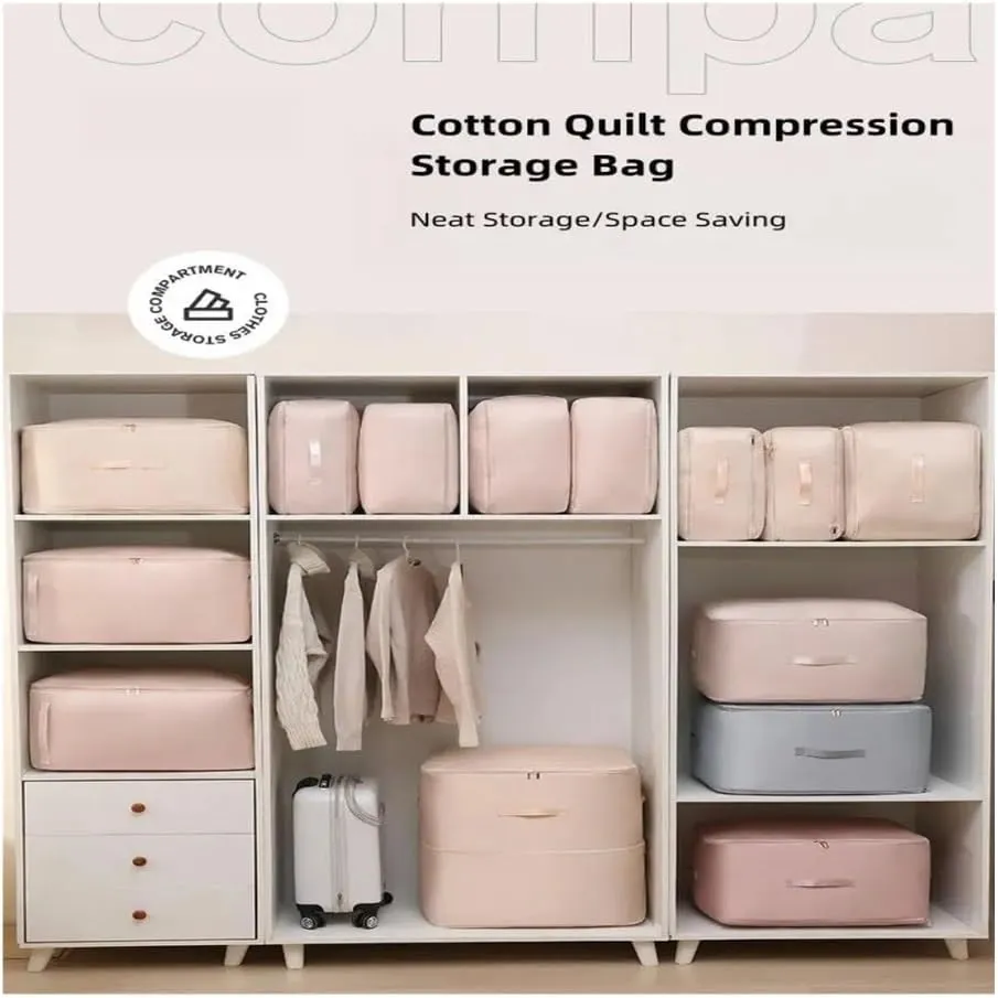 Dustproof And Moisture-Proof Compression Storage Bag Quilt Compression Organizer Bag Large Capacity Clothes Luggage Moving Bag(Gray,L)