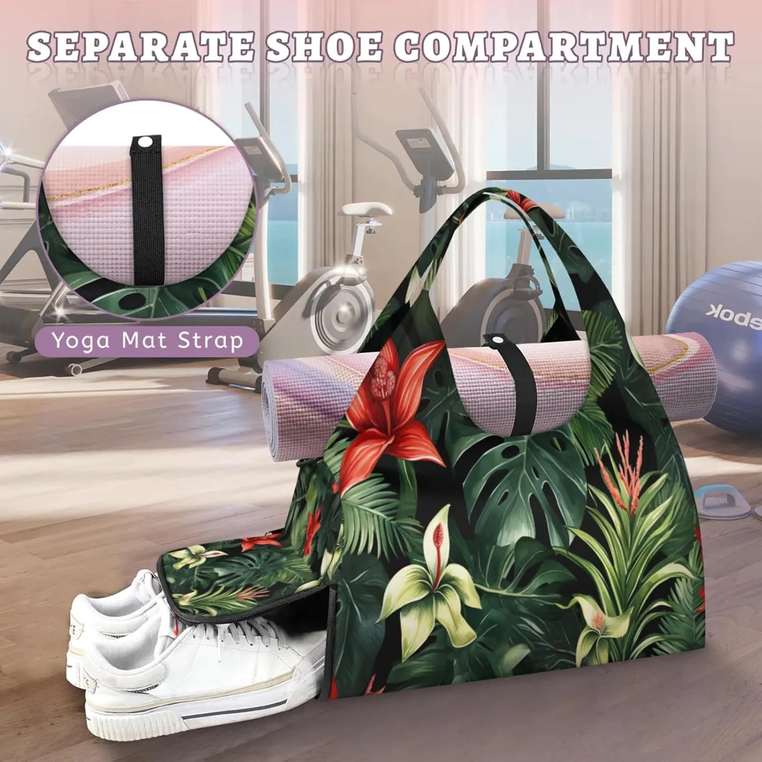 Dynamic Jungle Scene Waterproof Gym Bag for Men Women, Sports Duffel Bag with Shoe Compartment Yoga Mat Holder, Portable Large Travel Bag for Fitness, Camping, Weekend Trips