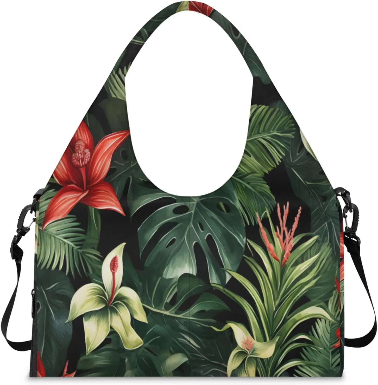 Dynamic Jungle Scene Waterproof Gym Bag for Men Women, Sports Duffel Bag with Shoe Compartment Yoga Mat Holder, Portable Large Travel Bag for Fitness, Camping, Weekend Trips