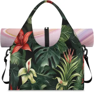 Dynamic Jungle Scene Waterproof Gym Bag for Men Women, Sports Duffel Bag with Shoe Compartment Yoga Mat Holder, Portable Large Travel Bag for Fitness, Camping, Weekend Trips