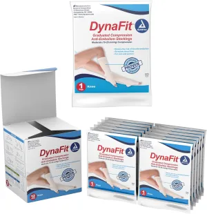 Dynarex DynaFit Compression Stockings Knee High, 15–20 mmHg, White, Small, 1 Box (12 Pairs) of Dynarex DynaFit Compression Stockings Knee High