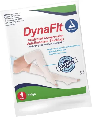 Dynarex DynaFit Compression Stockings Thigh High, 8-20 mmHg, Help Prevent Blood Clots, Relieve Pain & Varicose Veins, White, 1 Pair of Stockings
