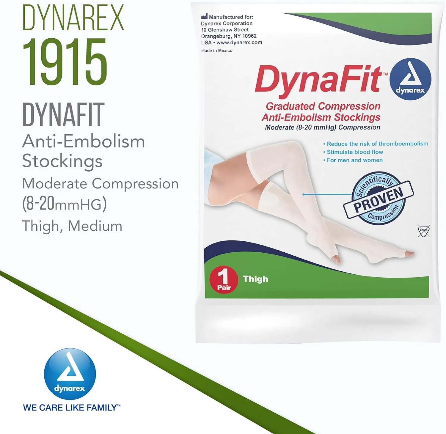 Dynarex DynaFit Compression Stockings Thigh High, 8–20 mmHg, Help Prevent Blood Clots, Relieve Pain & Varicose Veins, White, 1 Case of 60 DynaFit Compression Stockings