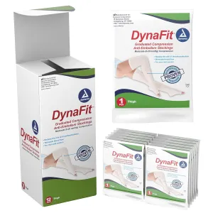 Dynarex DynaFit Compression Stockings Thigh High, 8–20 mmHg, Help Prevent Blood Clots, Relieve Pain & Varicose Veins, White, Small, 1 Box of 12 Stockings