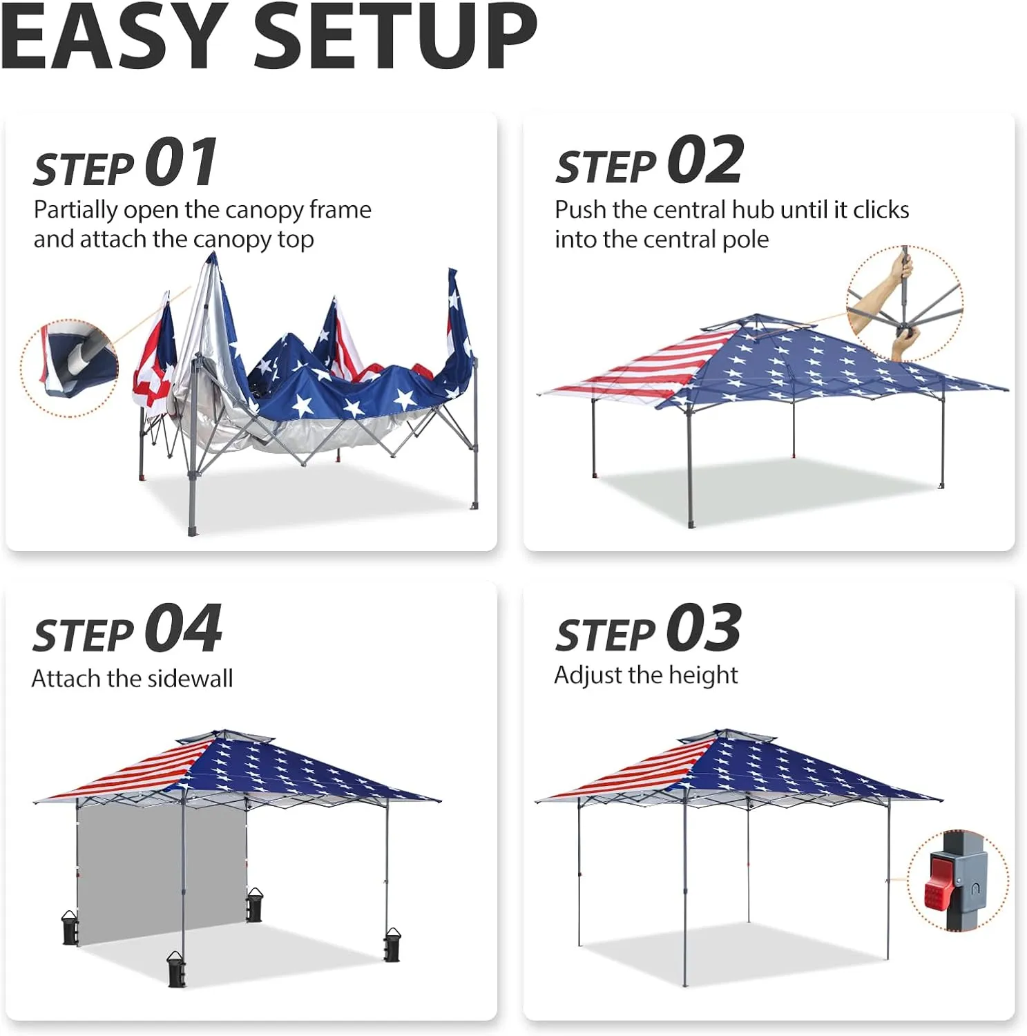 EAGLE PEAK 13x13 Pop up Canopy Tent w/One Wall, Instant Canopy Easy Set up Folding Shelter w/One Privacy Curtain, 169 Square Feet Sun Shade, American Flag
