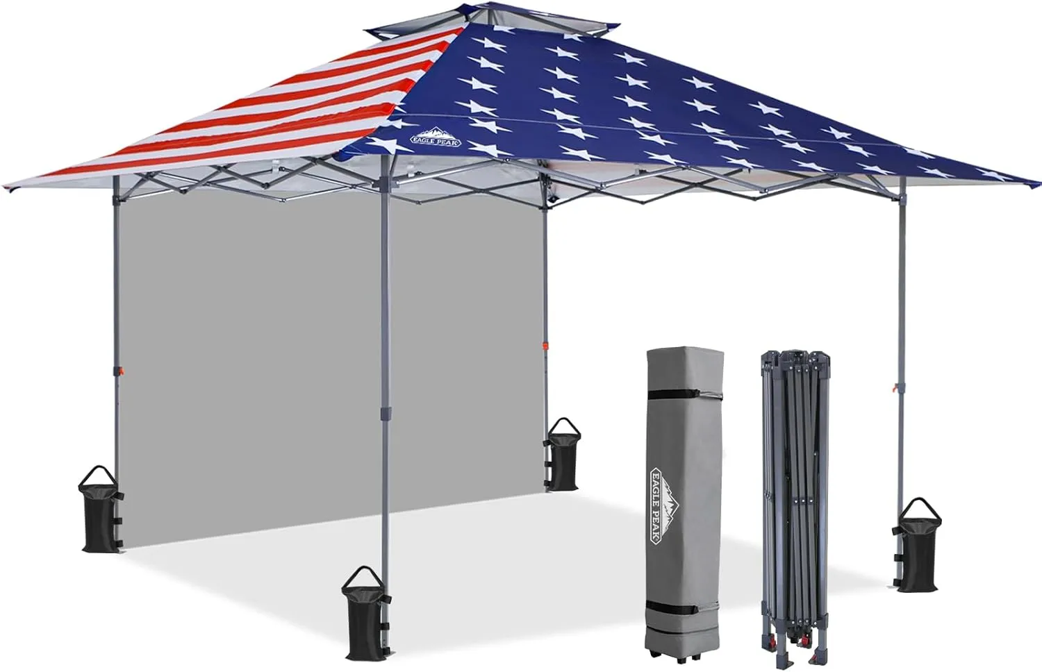 EAGLE PEAK 13x13 Pop up Canopy Tent w/One Wall, Instant Canopy Easy Set up Folding Shelter w/One Privacy Curtain, 169 Square Feet Sun Shade, American Flag