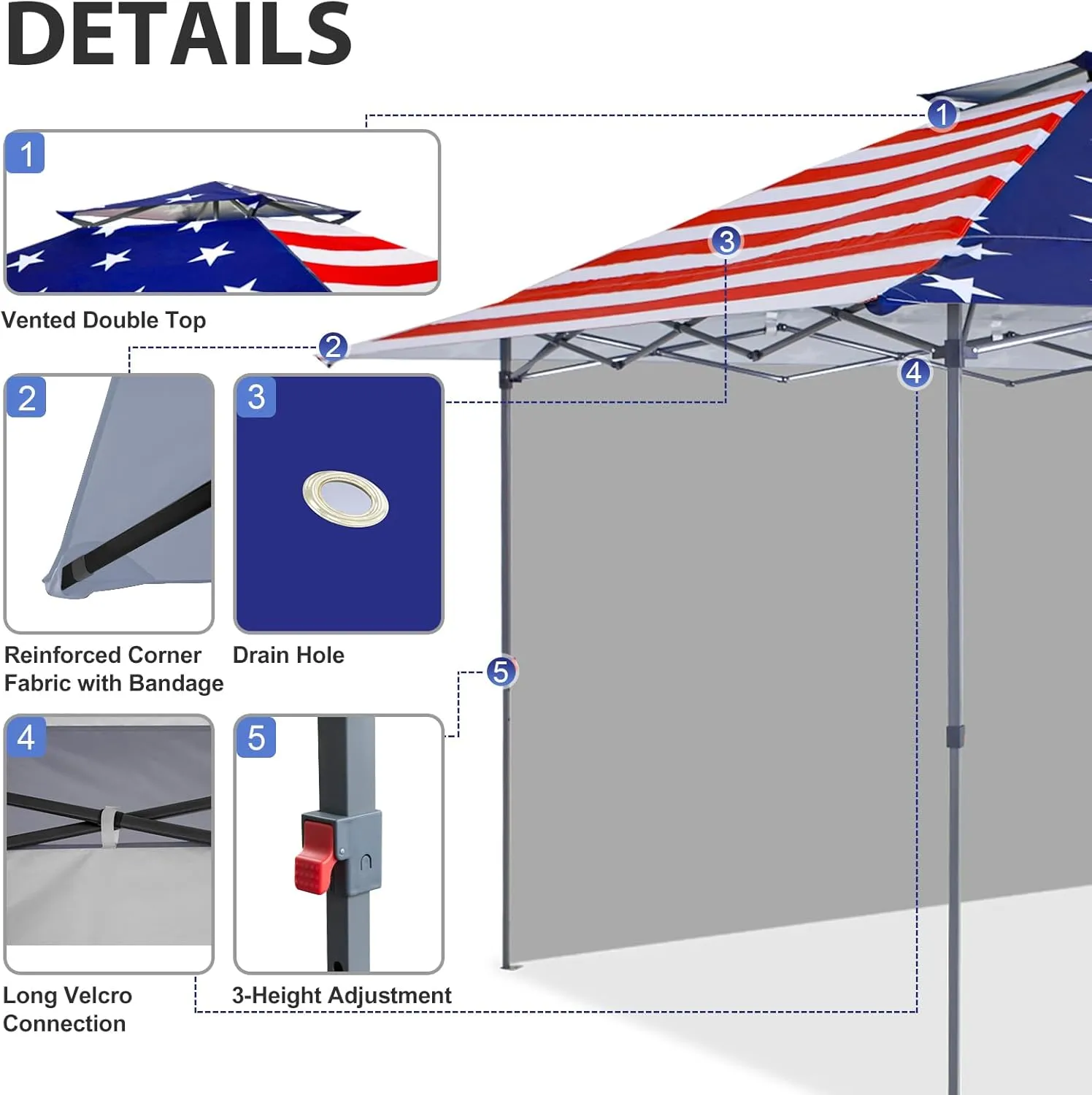EAGLE PEAK 13x13 Pop up Canopy Tent w/One Wall, Instant Canopy Easy Set up Folding Shelter w/One Privacy Curtain, 169 Square Feet Sun Shade, American Flag