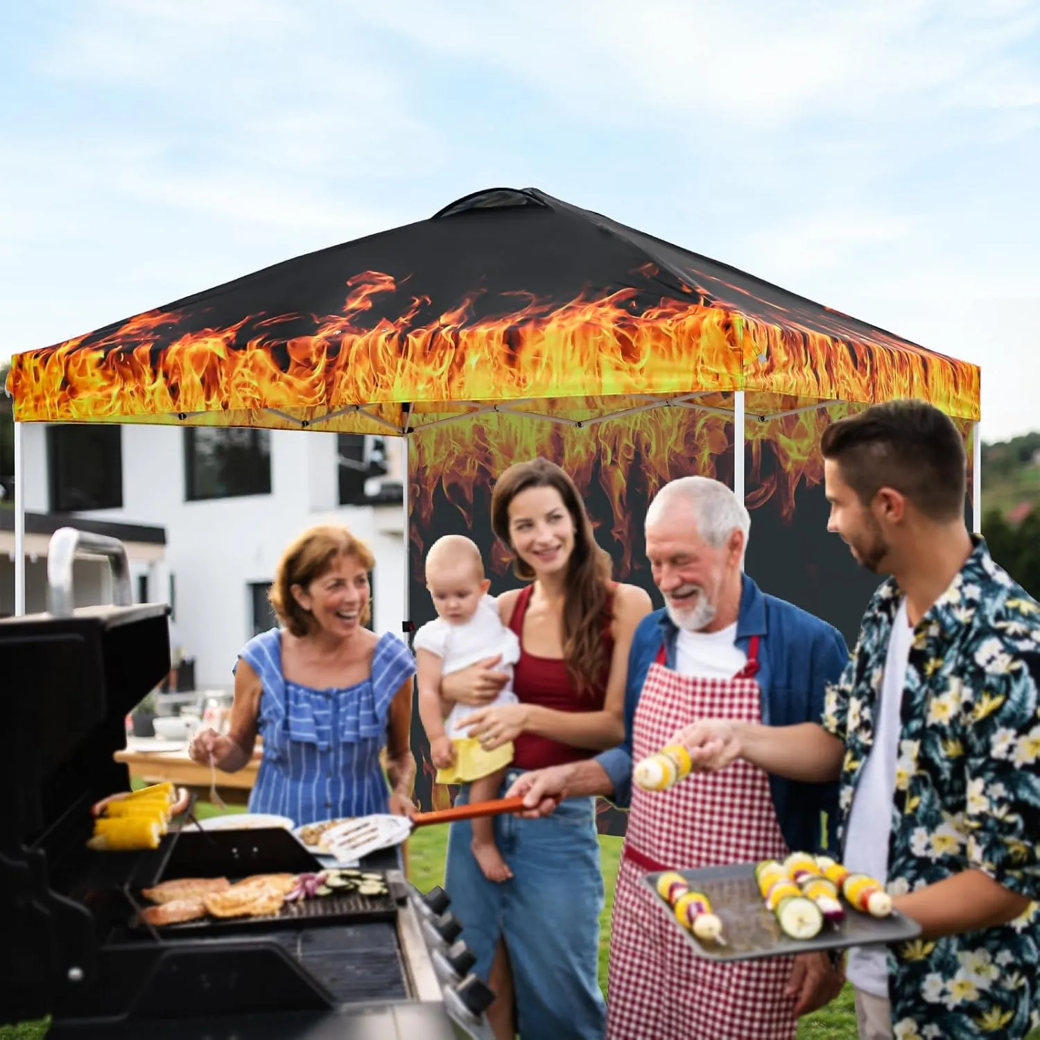 EAGLE PEAK Pop Up Canopy Tent with 1 Sidewall, Easy Setup Event Tent, Outdoor Sun Shade, Wheeled Carry Bag, Stakes and Guy Ropes, Instant Canopy 10x10, Flame