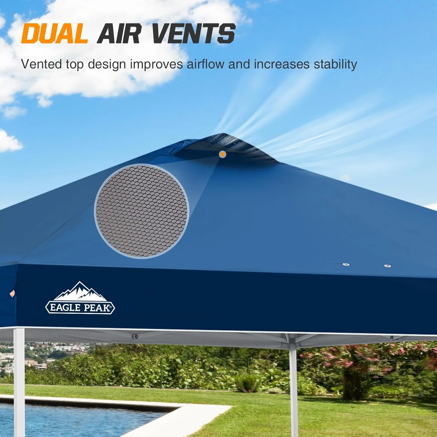 EAGLE PEAK Pop Up Canopy Tent with Wheeled Carry Bag, 8 Stakes, 4 Ropes, 4 Weight Bags, Easy Set Up Tent Canopy, 10x10 ft, 100sqft of Shade, Dark Blue