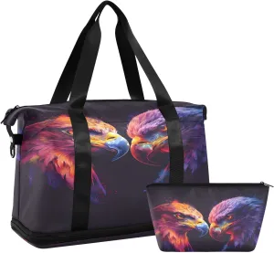 Eagles Two Fierce Travel Duffel Bag Waterproof Gym Sport Tote Bag Carry On Weekender Bag with Compartment