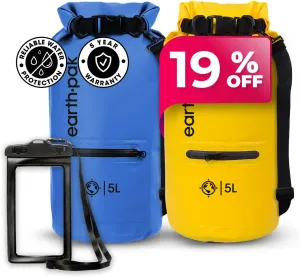 Earth Pak Waterproof Dry Bag with Zippered Pocket - Waterproof Dry Bag Backpack Keeps Gear Dry (5L Blue & 5L Yellow)