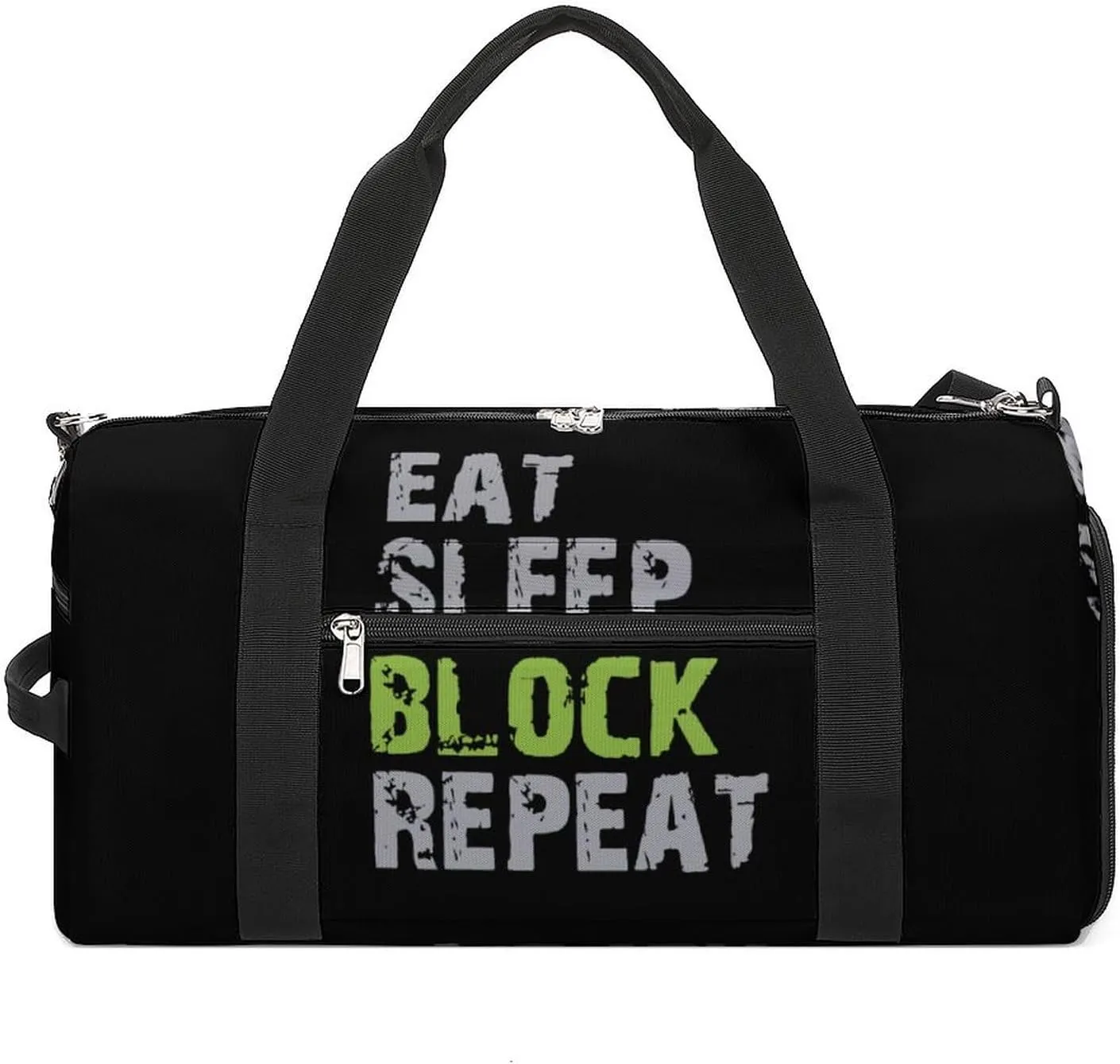 Eat Sleep Block Repeat Gym Bag for Men Women Travel Duffle Bags with Shoes Compartment Swim Dance Yoga
