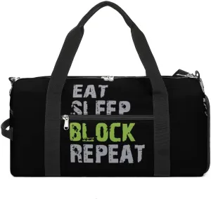 Eat Sleep Block Repeat Gym Bag for Men Women Travel Duffle Bags with Shoes Compartment Swim Dance Yoga