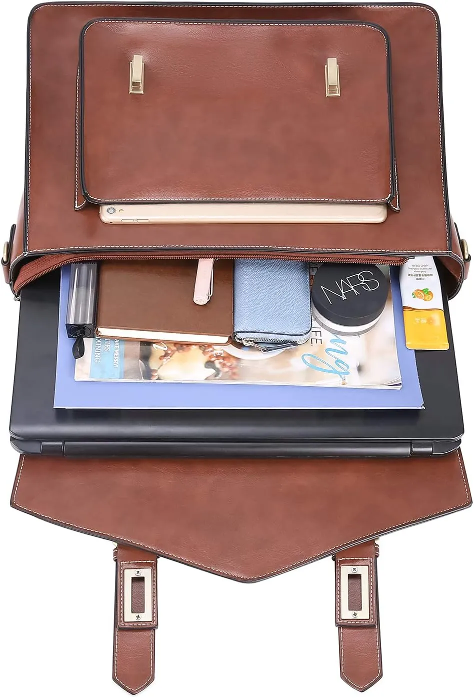 ECOSUSI Backpack for Women Briefcase Messenger Laptop Bag Vegan Leather Satchel Work Bags Fits 15.6 inch Laptops, Coffee