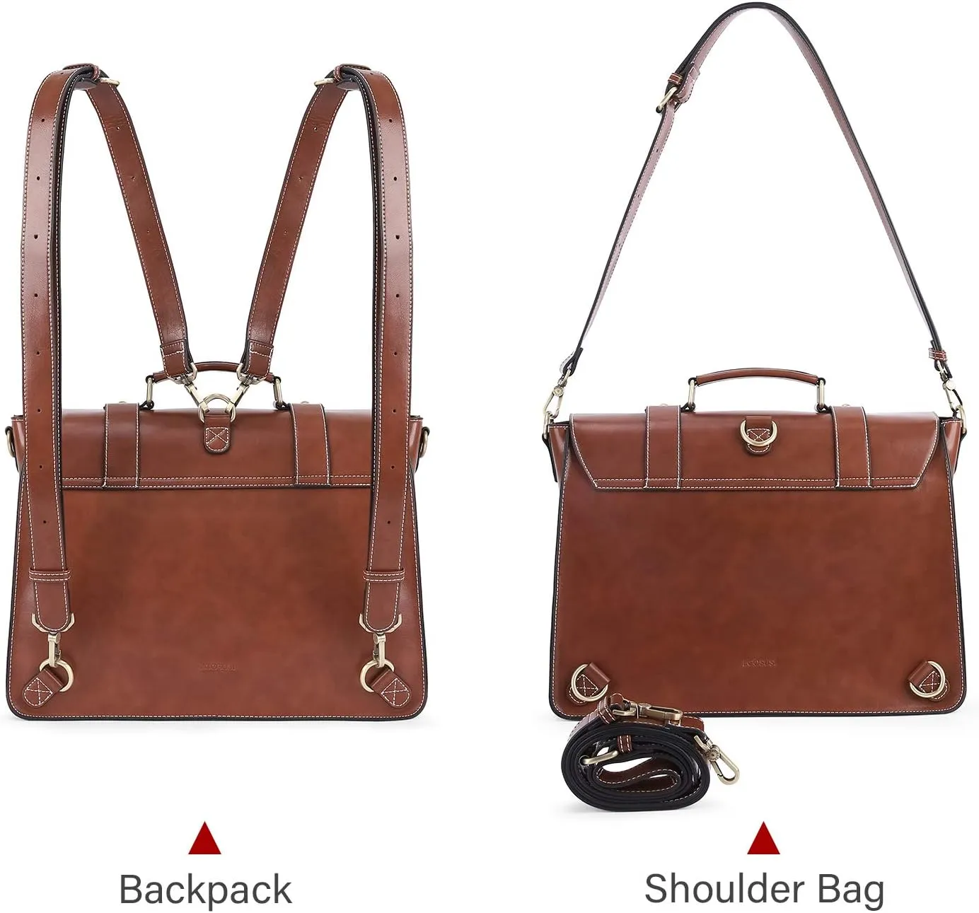 ECOSUSI Backpack for Women Briefcase Messenger Laptop Bag Vegan Leather Satchel Work Bags Fits 15.6 inch Laptops, Coffee
