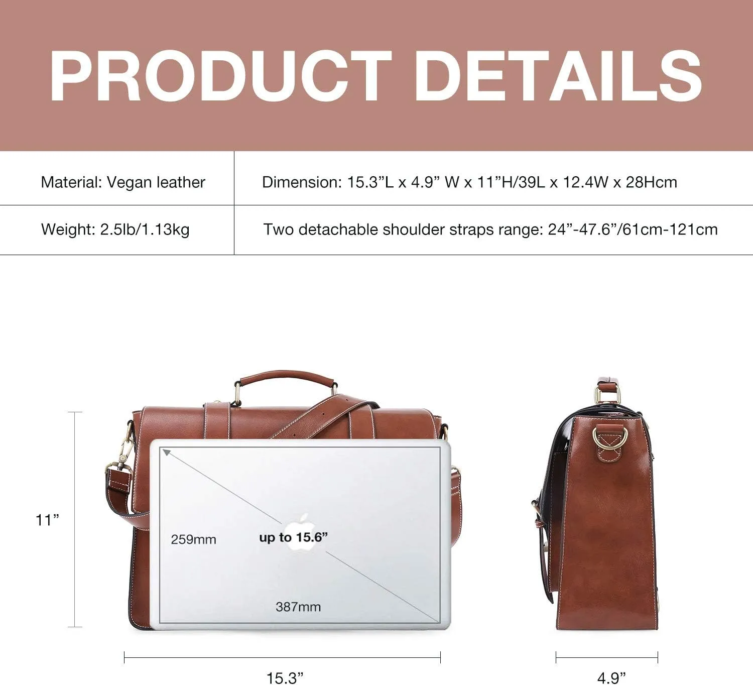 ECOSUSI Backpack for Women Briefcase Messenger Laptop Bag Vegan Leather Satchel Work Bags Fits 15.6 inch Laptops, Coffee