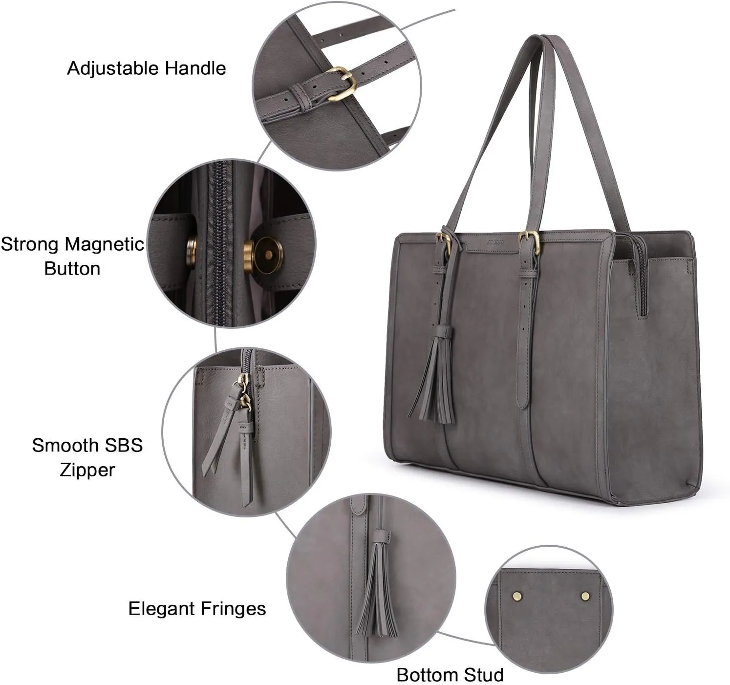 ECOSUSI Laptop Bag For Women 15.6 Inch Work Tote Bags PU Leather Computer Purse For Business Office With 3 Layer Compartments