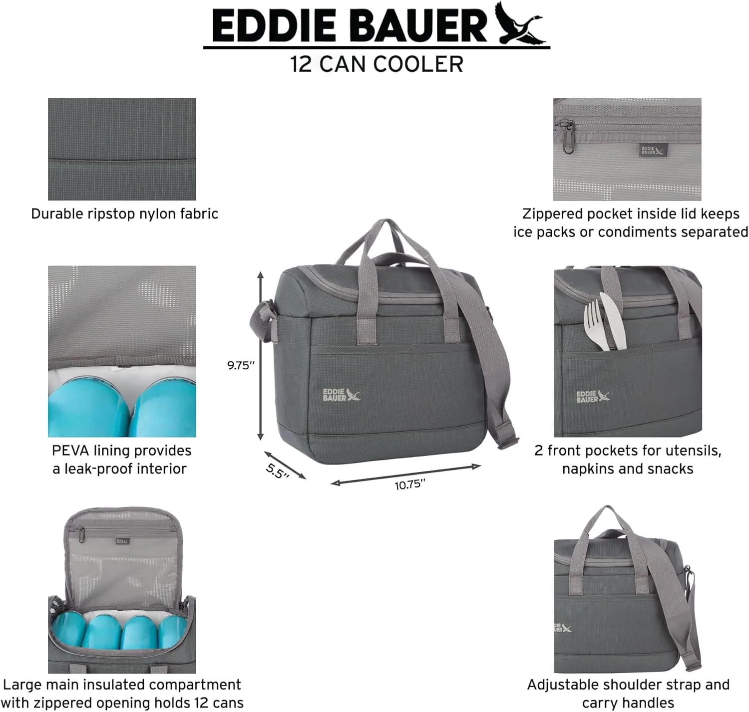 Eddie Bauer Cooler Bag | Insulated | Vacation | Travel | Camping | Tailgate | Beach | Picnic | Festival | Shoulder Carry | Top Handle - Rain