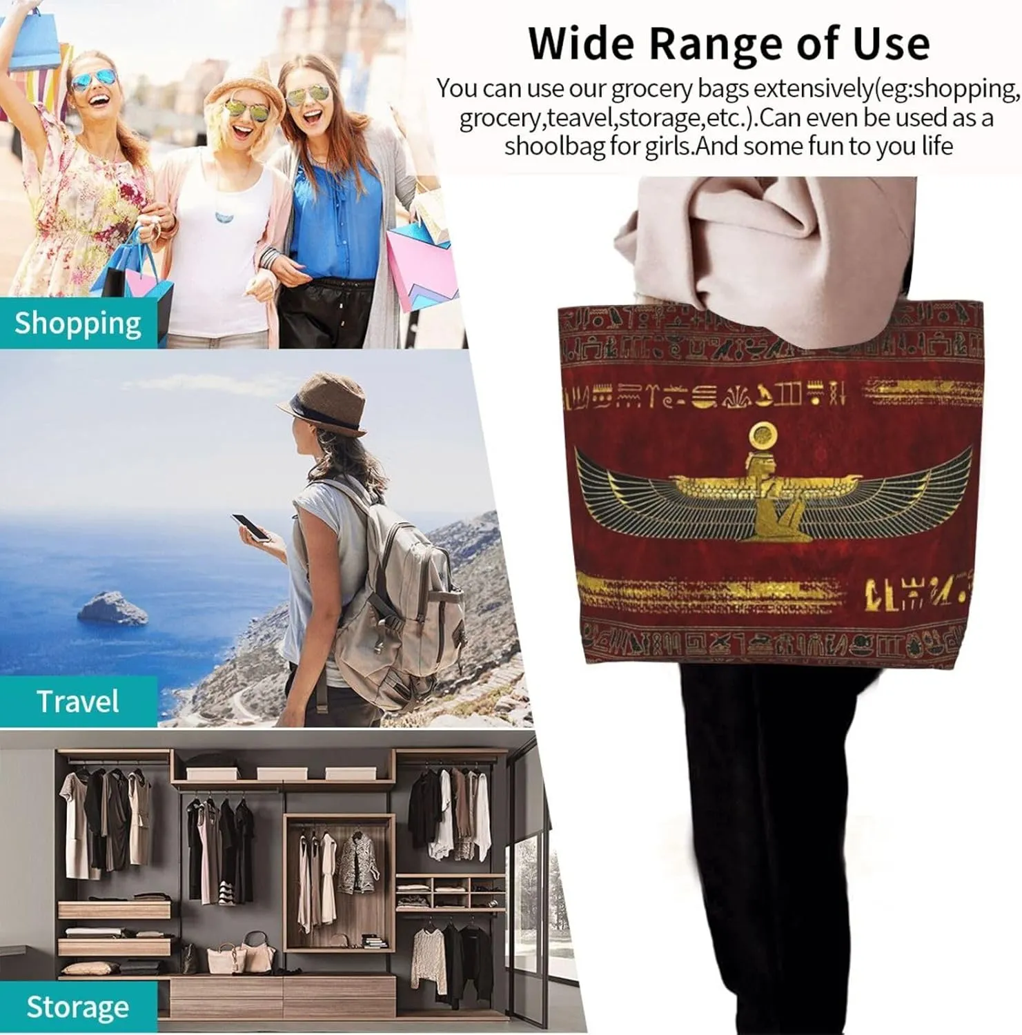 Egypt Canvas Tote Bag Ancient Egypt Shoulder Bag African Handbag Casual Egyptian Grocery Bag for Egypt Travel