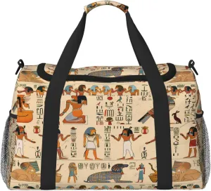 Egyptian Hieroglyphs Egypt Themed Duffle Bag Travel Duffel Bags for Men Women Waterproof Gym Overnight Weekender Bag Carry on Tote Bag