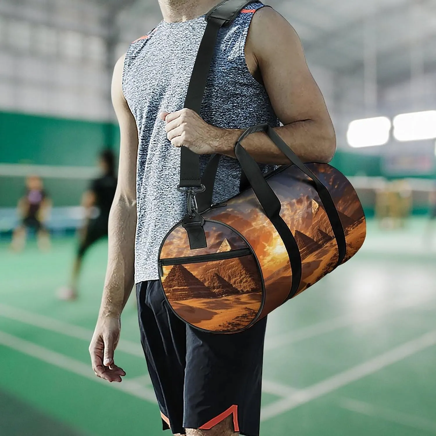 Egyptian Pyramids Gym Bag Small Travel Duffle Bag with Compartment Carry On Weekender Bag for Women Men