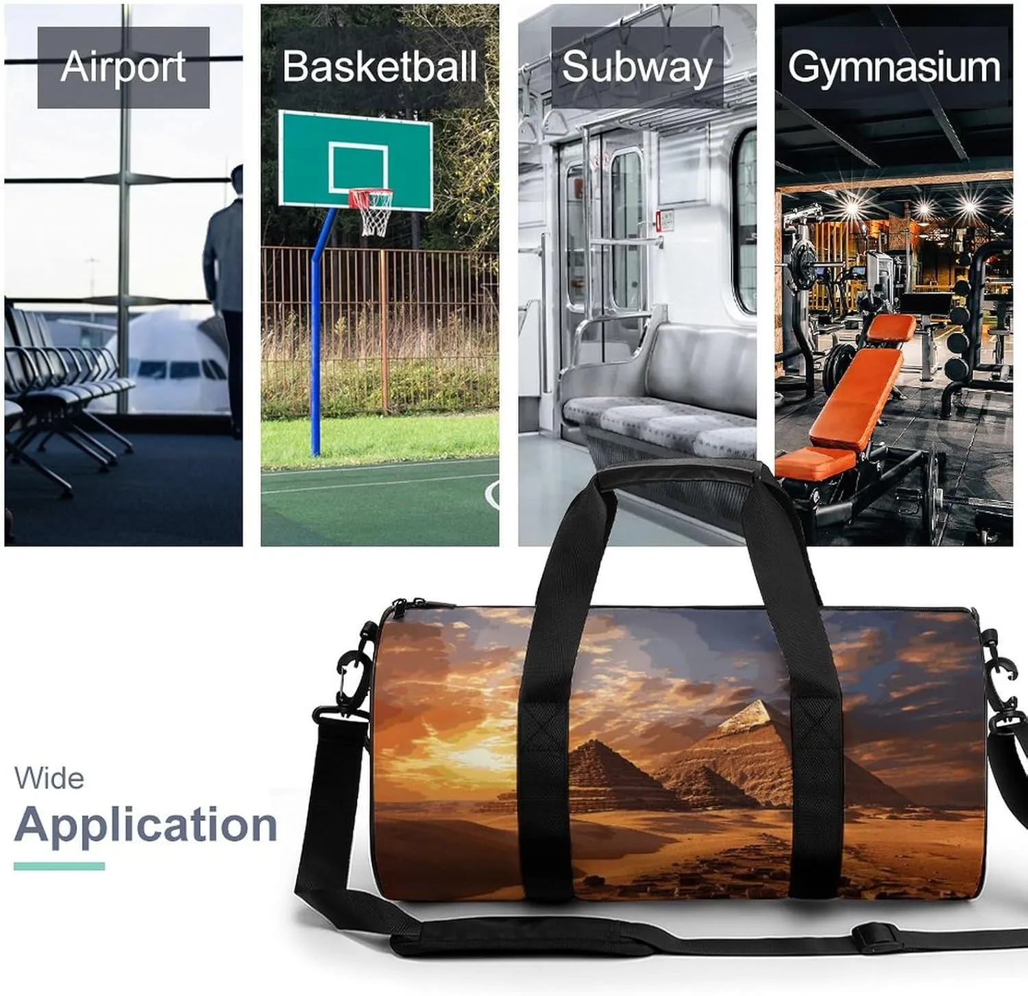Egyptian Pyramids Gym Bag Small Travel Duffle Bag with Compartment Carry On Weekender Bag for Women Men