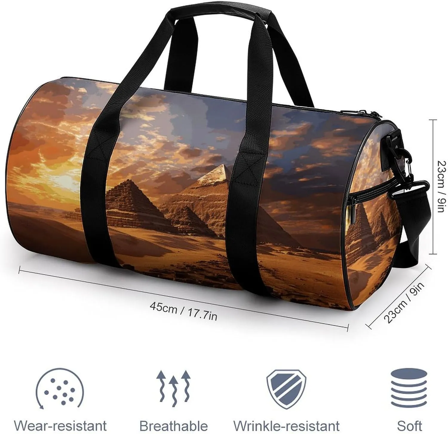 Egyptian Pyramids Gym Bag Small Travel Duffle Bag with Compartment Carry On Weekender Bag for Women Men