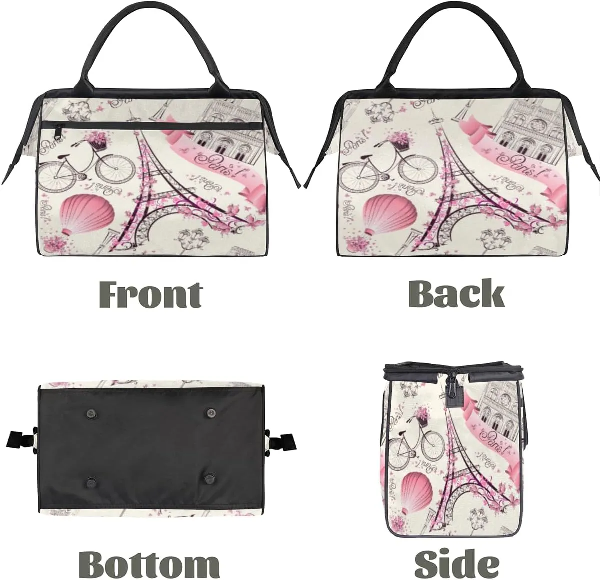 Eiffel Tower Paris France Gym Bag for Women Men, Travel Sports Duffel Bag with Trolley Sleeve, Waterproof Sports Gym Bag Weekender Overnight Bag Carry On Tote Bag for Travel Gym Sport