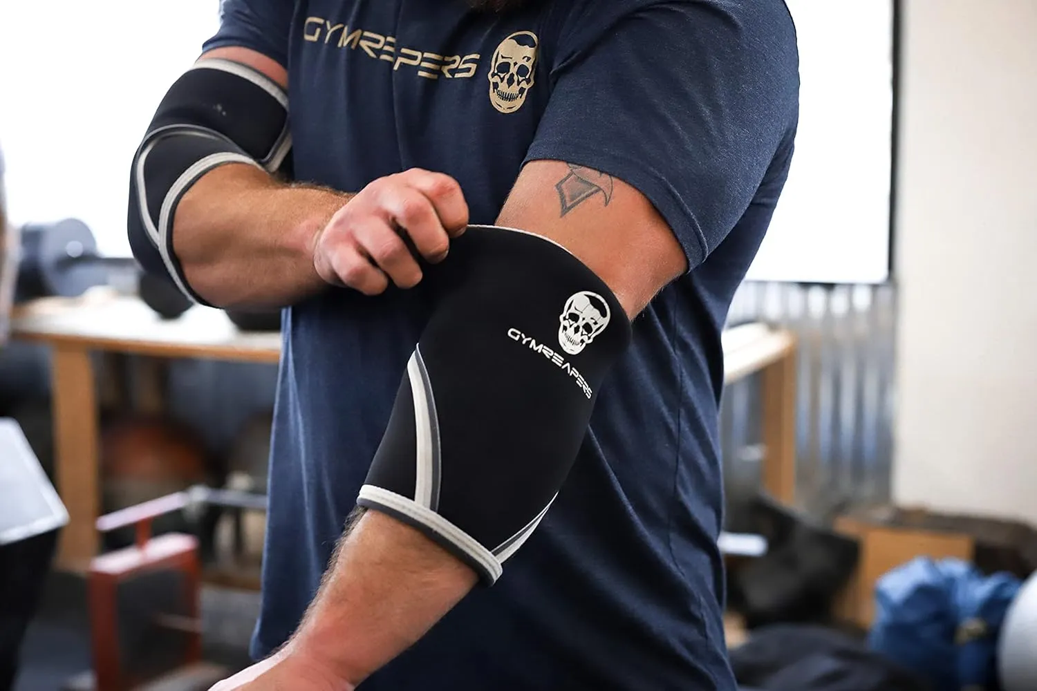 Elbow Sleeves (1 Pair) W/Wrist Wraps - Elbow Brace For Support & Compression for Powerlifting, Weightlifting, Bench & Tendonitis - 5mm Neoprene - For Men & Women