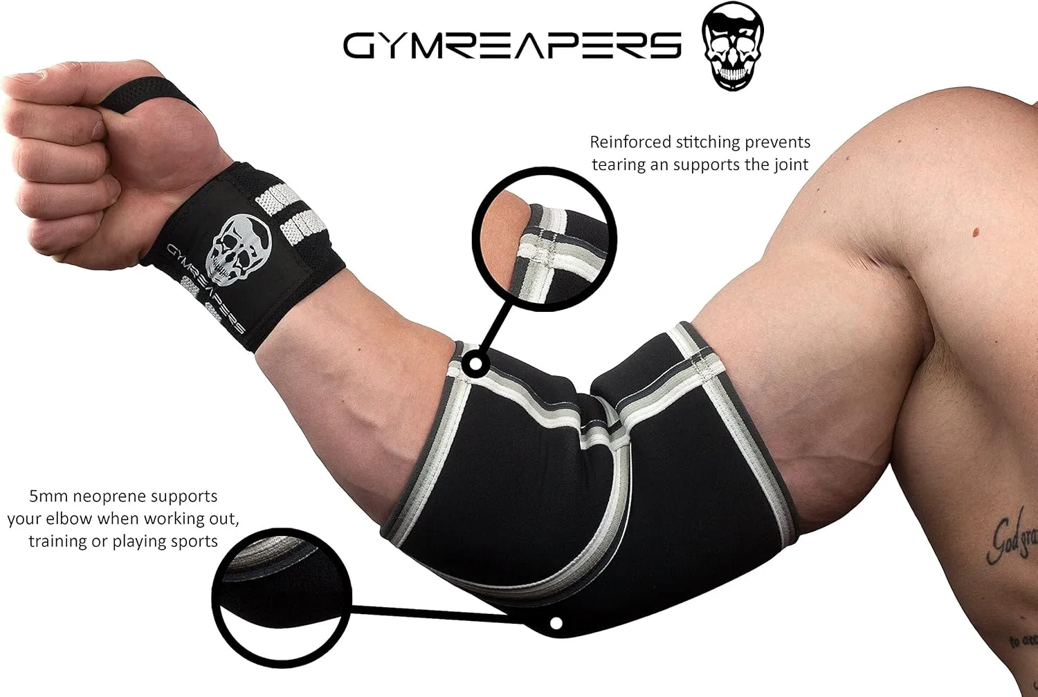 Elbow Sleeves (1 Pair) W/Wrist Wraps - Elbow Brace For Support & Compression for Powerlifting, Weightlifting, Bench & Tendonitis - 5mm Neoprene - For Men & Women